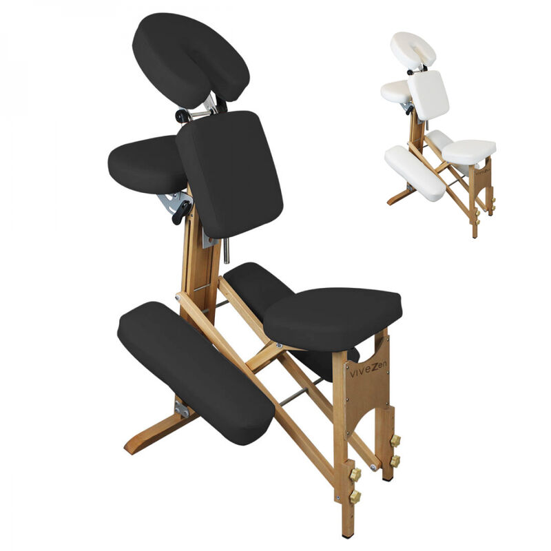 Vivezen - Chaise de massage en bois pliable avec sac de transport - Noir