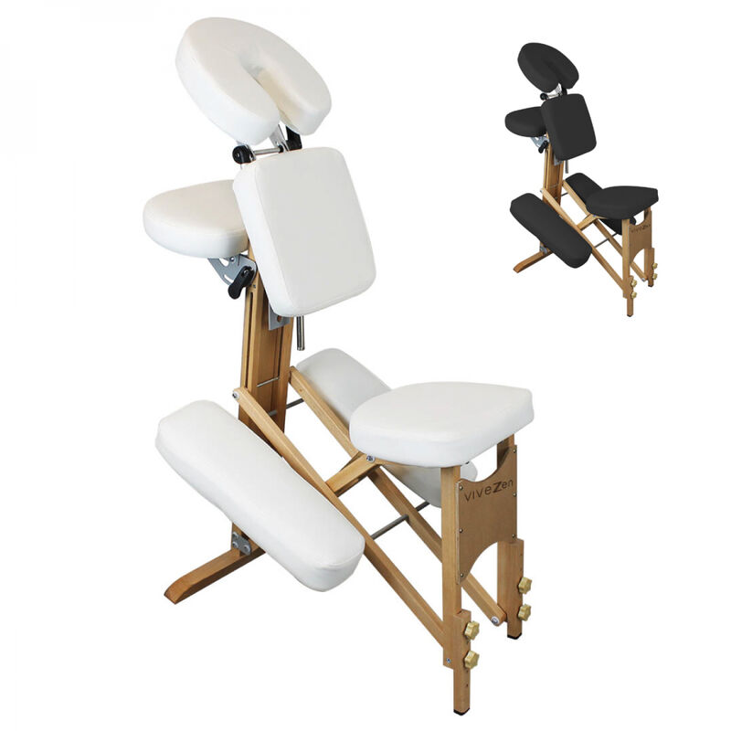 Chaise de massage en bois pliable avec sac de transport - Blanc - Vivezen