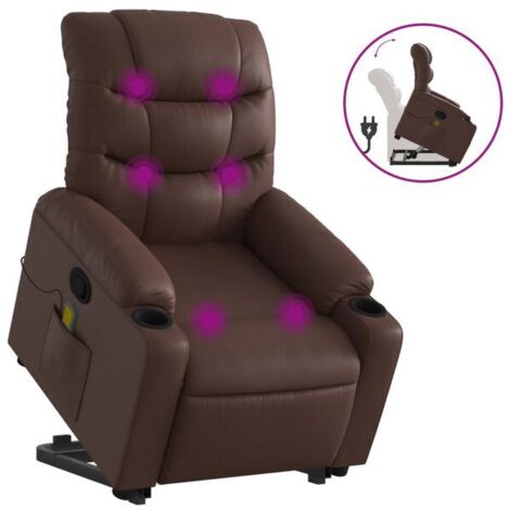 Chaise de massage ergonomique en cuir synthétique brun – avec chauffage, rouleaux à pression variable et fonction de réduction du stress