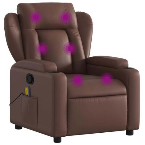 Chaise de massage ergonomique en cuir synthétique marron – Fonction chauffage, roulement 3D, réglage inclinaison et intensité – Pour soulager les douleurs dorsales et le stress