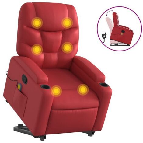 Chaise de massage ergonomique en similicuir rouge – fonction chauffage, rouleaux cervicaux et lombaires, 3 modes de vibration, appui-tête réglable – pour relaxation à domicile