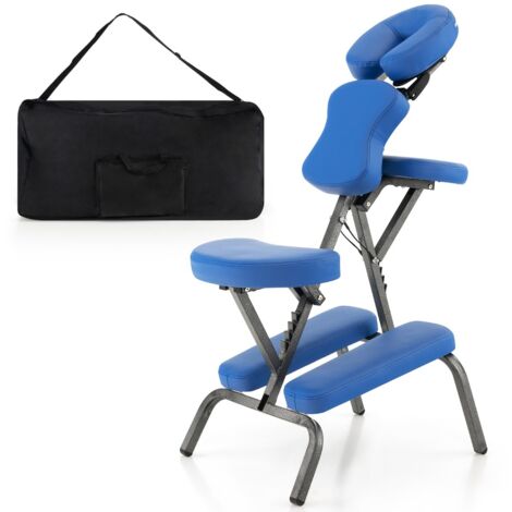Chaise de Massage Professionnel Portable Hauteur Accoudoirs Coussins Réglables Sac de Transport Capacité 150kg Bleu