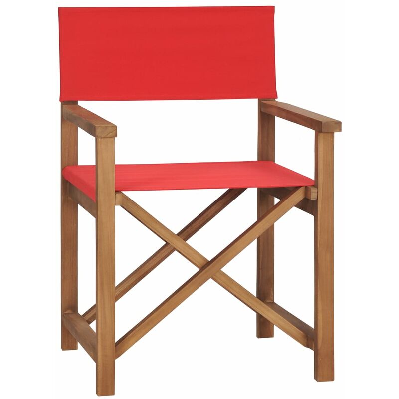 Directeur en bois massif des couleurs du solide en teck Chaise de metteur en scène Bois de teck solide Rouge Couleur : rouge