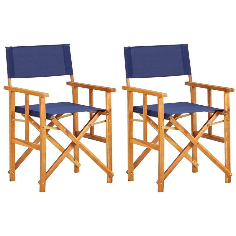 Chaises de Metteur en Scène Bois Massif d'Acacia Bleu 2 pcs