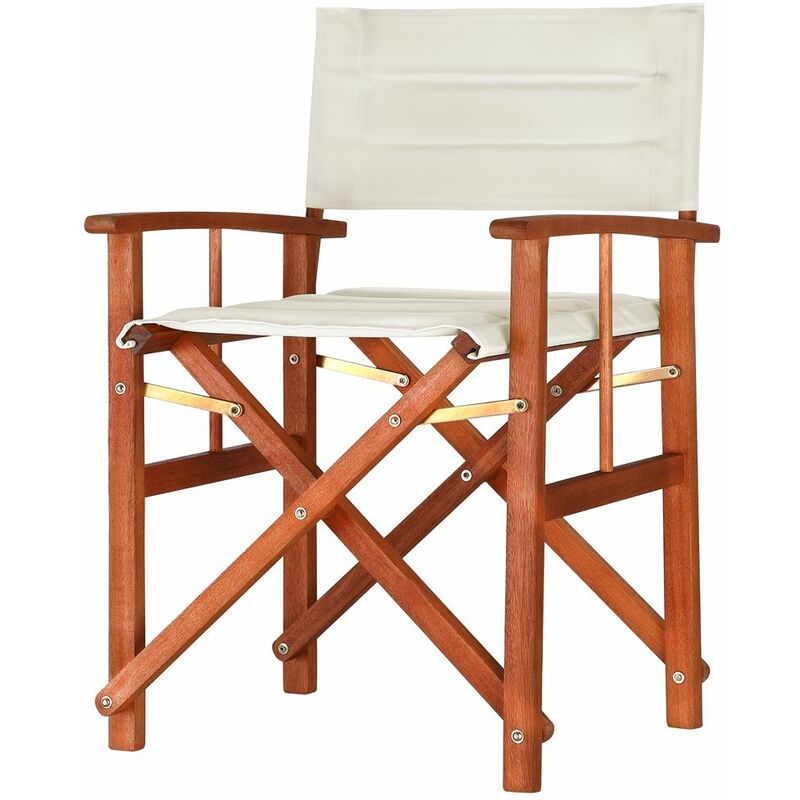 Chaise pliante de jardin en bois d'Eucalyptus fsc® chaise metteur en scène intérieur extérieur terrasse balcon Crème - Casaria