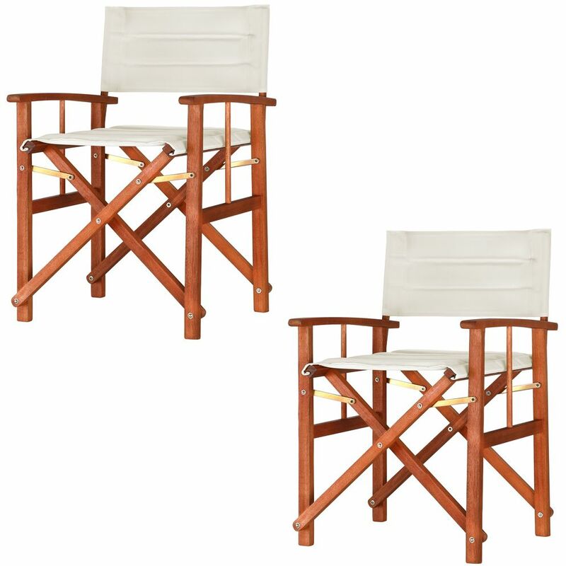 Chaise pliante de jardin en bois d'Eucalyptus fsc® chaise metteur en scène intérieur extérieur terrasse balcon 2x Crème - Casaria