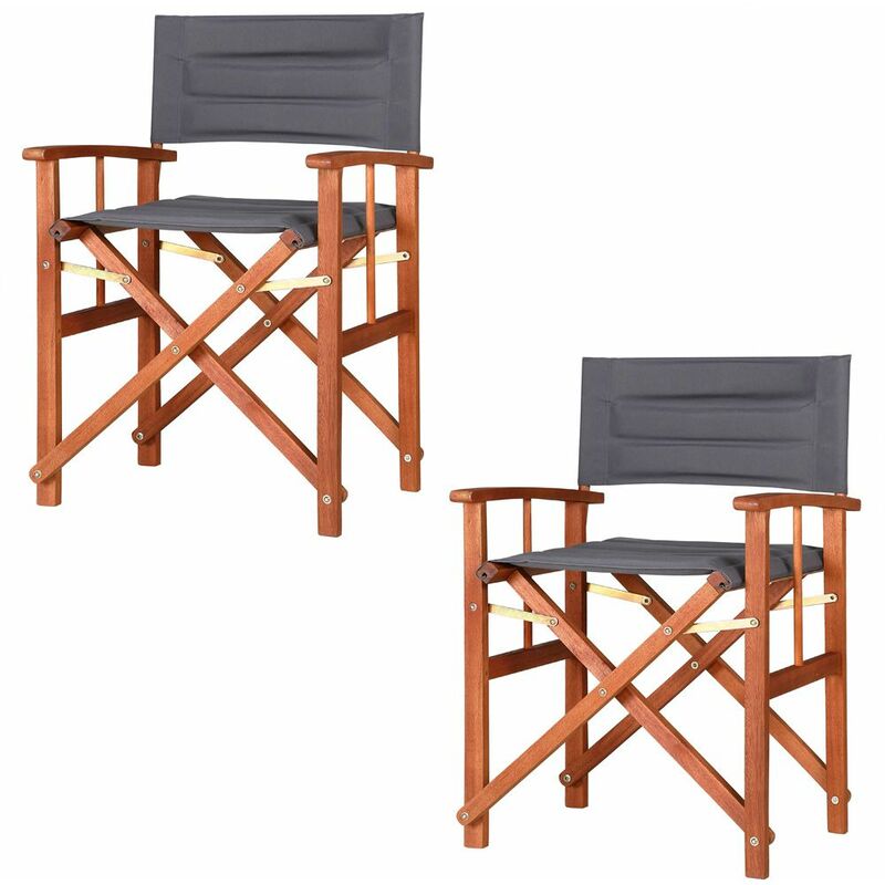 Chaise pliante de jardin en bois d'Eucalyptus fsc® chaise metteur en scène intérieur extérieur terrasse balcon 2x Gris - Casaria