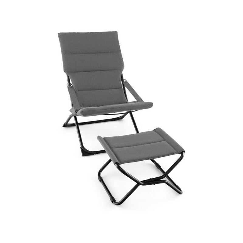 Helloshop26 - Chaise de patio pliante avec repose-pied chaise longue portable avec repose-pied coussin amovible chaise de plage inclinable gris