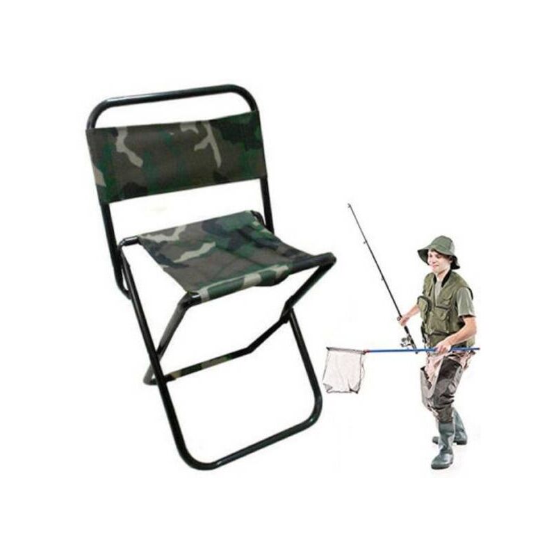 Trade Shop Traesio - Tabouret De Pêche Militaire Pliant Chaise Avec Dossier Pêcheur Camping Relax