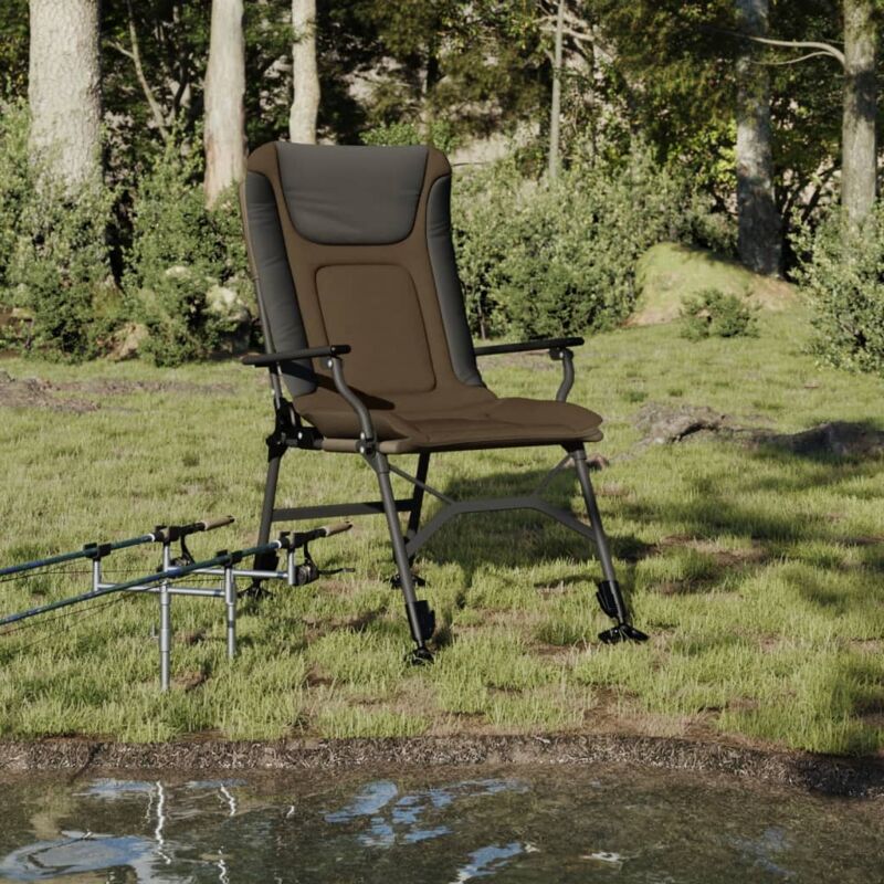 Chaise de pêche avec accoudoir pliable taupe Vidaxl