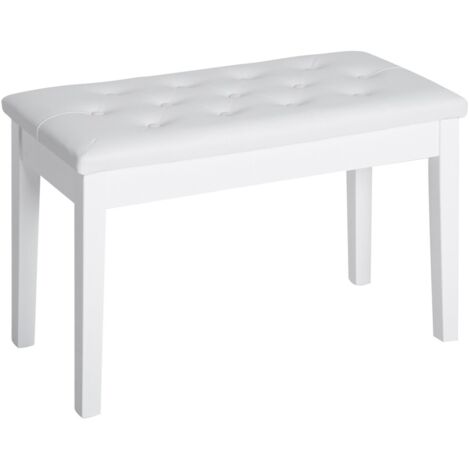 Chaise de Piano Banc de Campagne avec Rangement en Bois d'Hévéa et Simili Cuir Blanc 76x36x50 cm pour Musicien