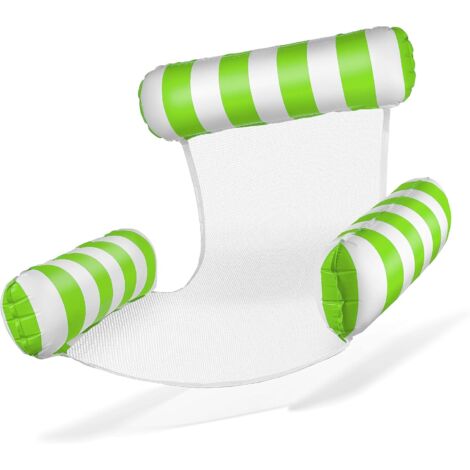 Chaise de piscine gonflable avec dossier et accoudoirs, rangée flottante gonflable à trois tubes, verte