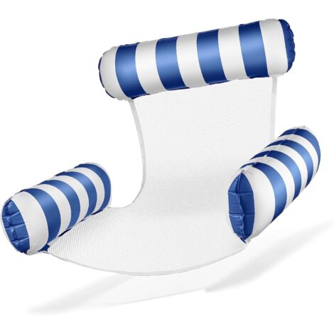 Chaise de piscine gonflable avec dossier et accoudoirs, rangée gonflable gonflable à trois tubes, bleu foncé