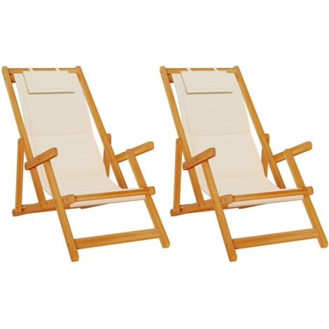 Chaise de plage avec coussin 2 lot de 2  Chaises d'extérieur Marron Bois d'Acacia Massif