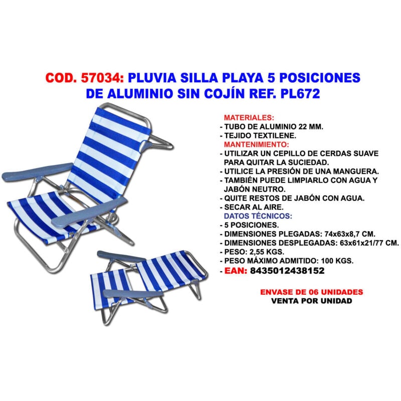 Chaise de plage basse Pluvia lit 5 positions 22 mm XYC-070H PL672