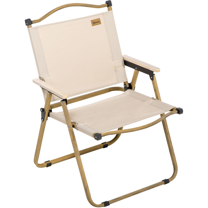 Chaise de plage camping pliante - poignée - structure acier aspect bois oxford beige - Beige