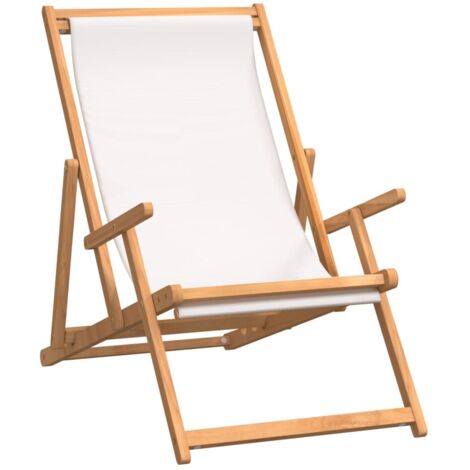 Chaise de plage pliable Bois de teck solide Crème