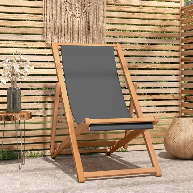 chaise de plage pliable bois de teck solide gris