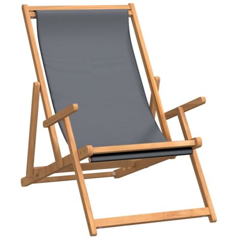 Chaise de plage pliable Bois de teck solide Gris
