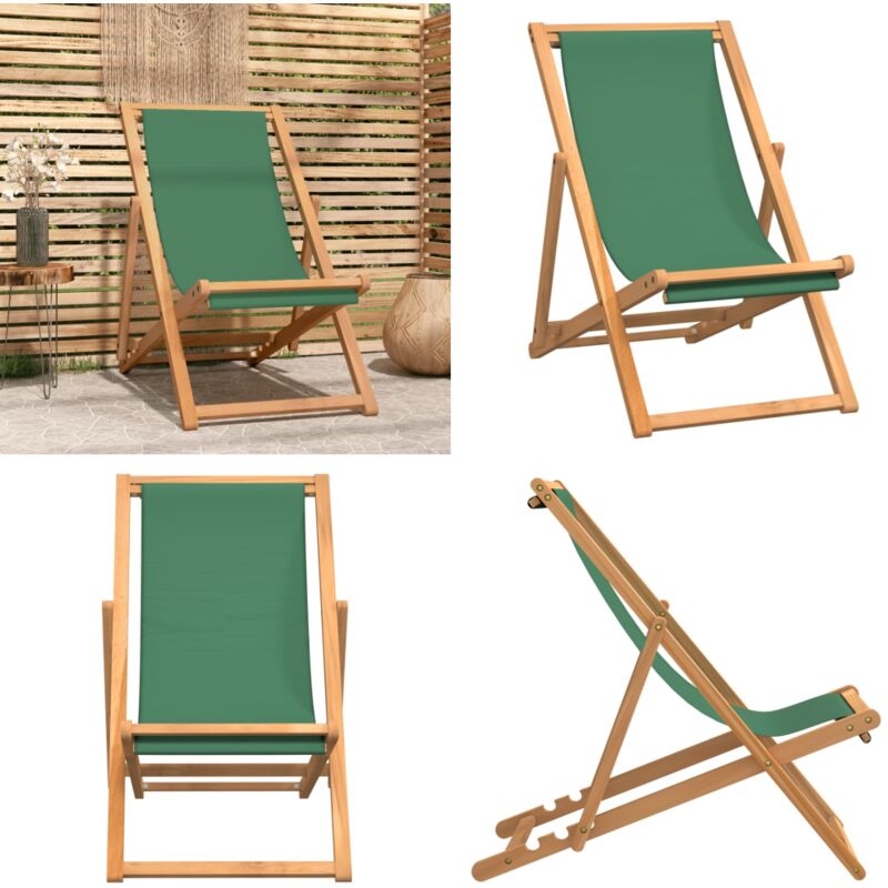 Chaise de plage pliable Bois de teck solide Vert - Chaise De Plage - Chaise Pliante - Mobilier De Jardin - Chaise En Teck - Chaise Extérieure - Home