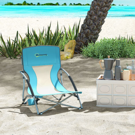 Chaise de plage pliable chaise camping pliante légère sac de transport porte-gobelet 58 x 55 x 62 cm bleu