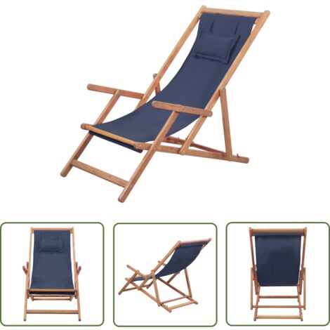 Chaise de plage pliable Chaise de Camping Chaise longue Tissu et cadre en bois Bleu 21673