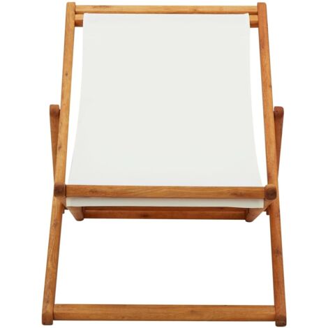 Chaise de plage pliable, Chaise de relaxation, Bois d'eucalyptus et tissu Blanc crème OIB2643E