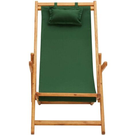 Chaise de plage pliable - Chaise d'extérieur pour terrasse/jardin Bois d'eucalyptus solide et tissu Vert BV228495 - BonneVie