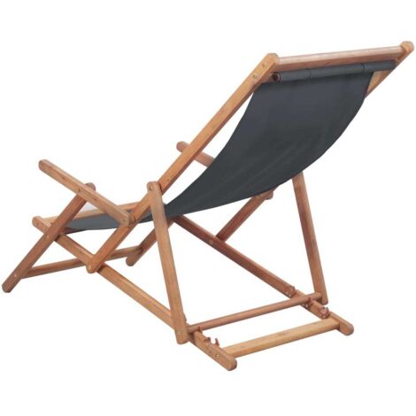 Chaise de plage pliable - Chaise d'extérieur pour terrasse/jardin Tissu et cadre en bois Gris BV597820 - BonneVie