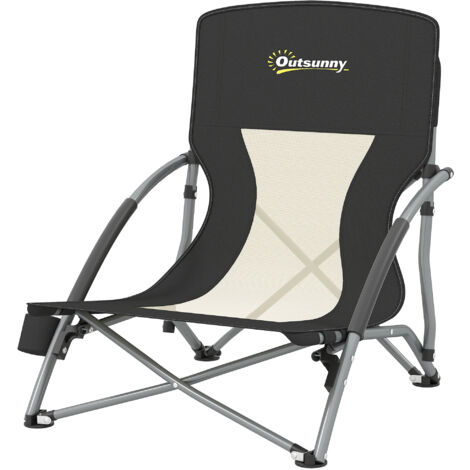 Chaise de plage pliable légère, siège de camping avec porte-gobelet, sac de transport inclus, 58 x 55 x 62 cm, noir