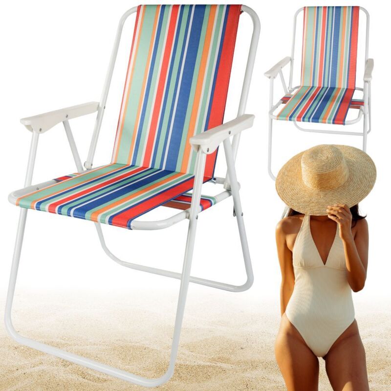 Chaise de plage pliante à rayures colorées (6)
