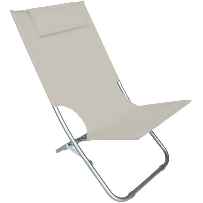 Mediawave Store - Chaise de plage pliante argent Giga en oxford 82x48xh52 cm avec coussin Couleur: Beige