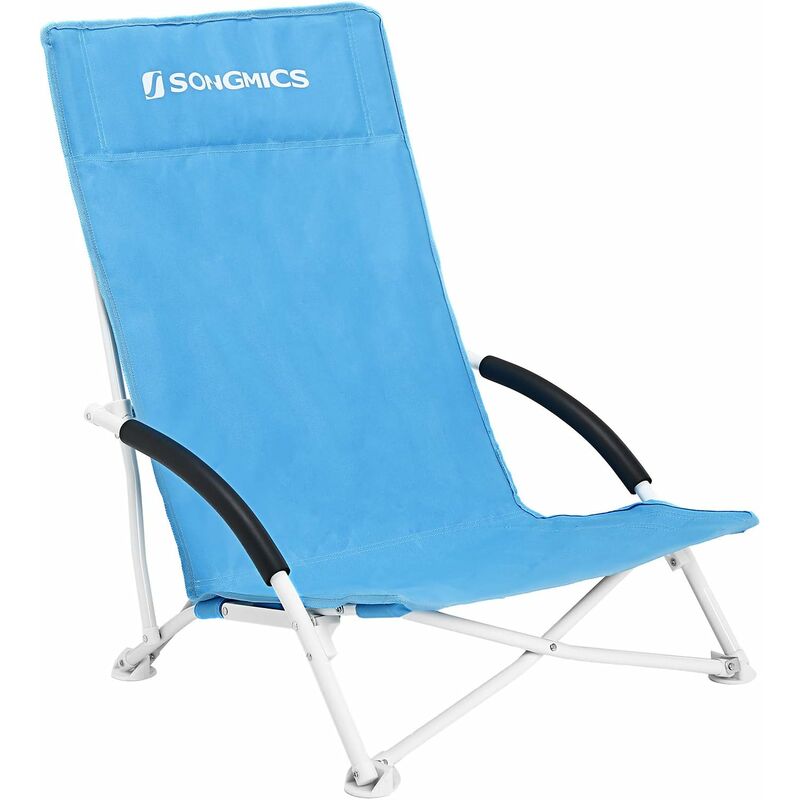Songmics - Chaise de Plage, Pliante, avec Dossier Haut, Pliable, Légère, Confortable, Charge Importante, Chaise d'extérieur,56 x 53 x 74 cm,bleu ciel