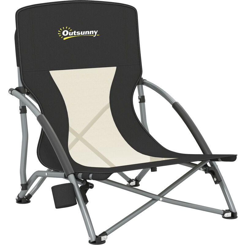 Chaise de plage pliante - chaise de camping compacte légère poids net 2,2 Kg - métal polyester textilène noir
