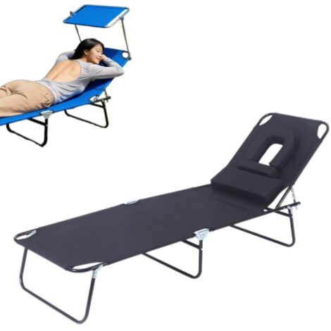 Chaise de plage pliante, lit de plage portable et pliable, réglable, avec appui-tête amovible, convient aux plages, piscines et pelouses.