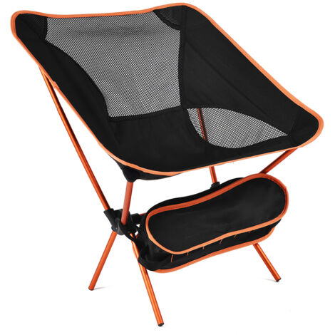 Chaise de plage pliante portable avec dossier en maille et structure en alliage d'aluminium pour camping et pêche, couleur orange