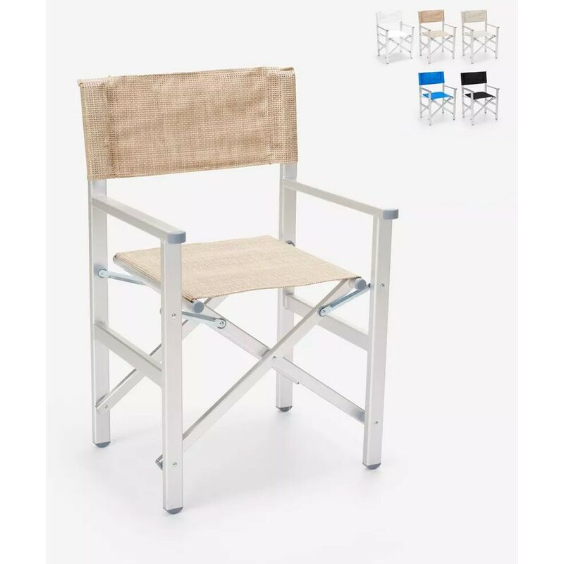 chaise de plage pliante portable en aluminium textilène regista gold couleur: beige