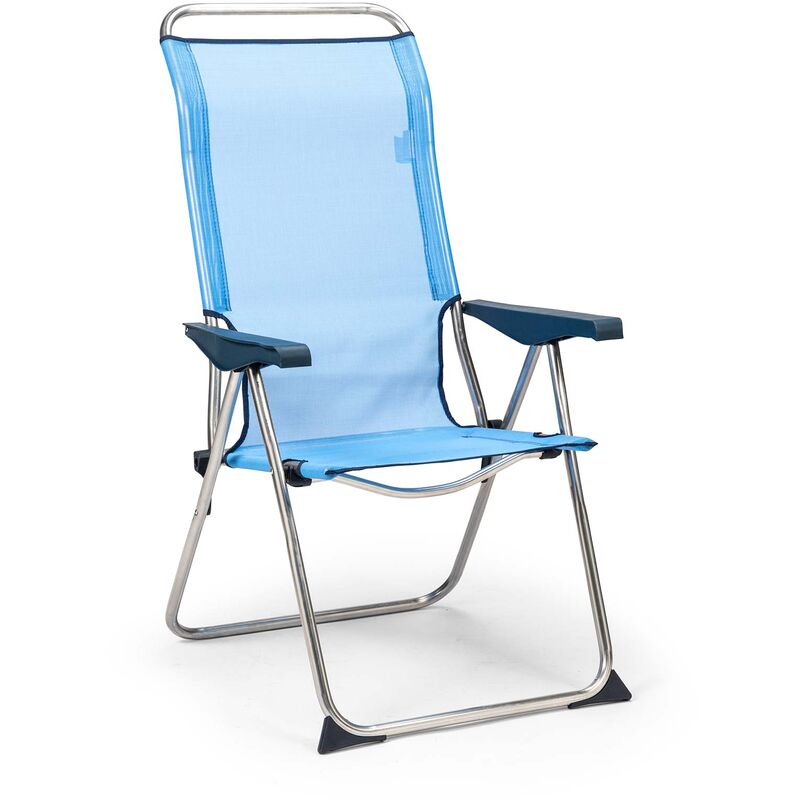 Chaise de Plage Pliante Solenny 5 Positions Dossier Ergonomique Bleu 67x63x114 cm