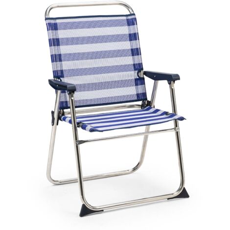 Chaise de Plage Pliante Solenny Marinera Dossier Haut Bleu et Blanc 58x58x90 cm