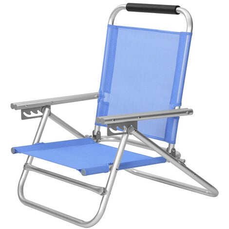 Chaise de plage portable, Siège d’extérieur pliable, dossier réglable sur 4 positions, avec accoudoirs, tissu respirant et confortable, charge 150 kg, Bleu GCB65BU