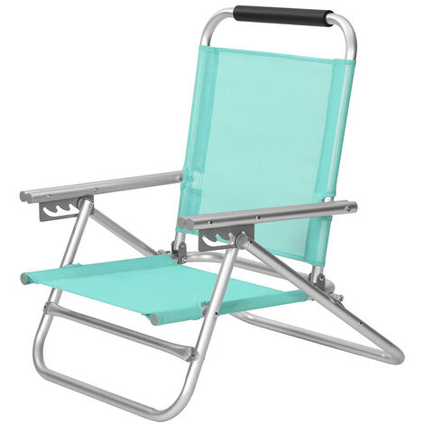 Chaise de plage portable, Siège d’extérieur pliable, dossier réglable sur 4 positions, avec accoudoirs, tissu respirant et confortable, charge 150 kg, Vert GCB065C01