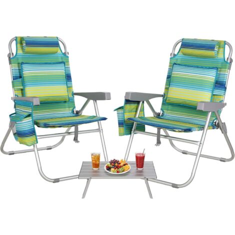 Chaise de Plage Portable,Ensemble de 2 Chaises avec 1 Table,Siège d’extérieur Pliable,comme Un Sac à Dos,Chaise Camping,-Vert