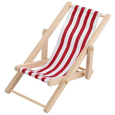 Chaise de pliage miniature pour maison de poupée 1/12, chaise de plage rayée rouge, accessoires meubles miniatures