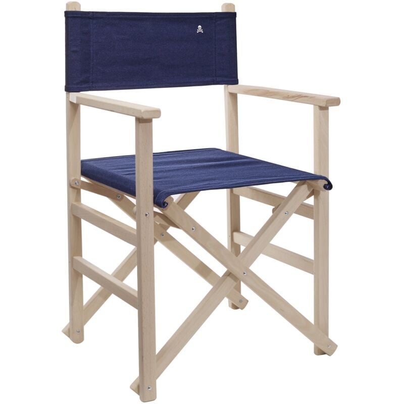 Scalpers - Chaise de réalisateur pliante sans structure vernis avec toile bleu foncé, en bois de hêtre de première qualité Bleu foncé