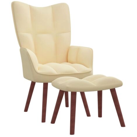 Chaise de relaxation avec repose-pied Blanc crème Velours 8