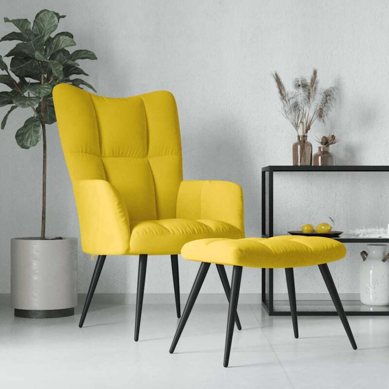 Chaise de relaxation avec tabouret Jaune moutarde Velours Vidaxl