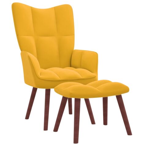 Chaise de relaxation avec repose-pied Fauteuil relax - Jaune moutarde Velours BonneVie-13046