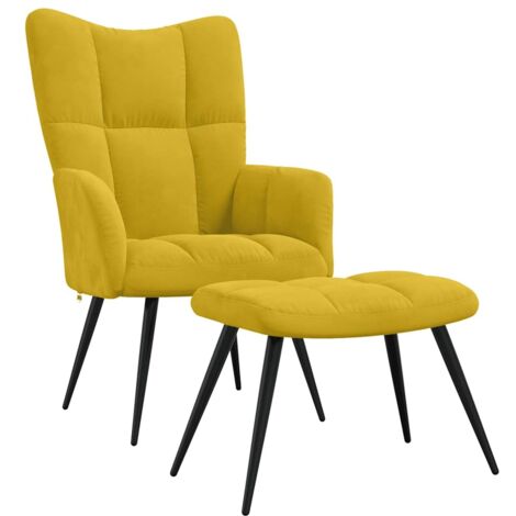 Chaise de relaxation avec repose-pied Fauteuil relax - Jaune moutarde Velours BonneVie-40418