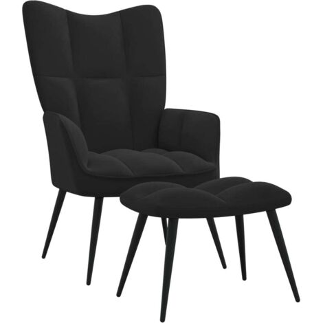 Chaise de relaxation avec repose-pied Fauteuil relax - Noir Velours -46588