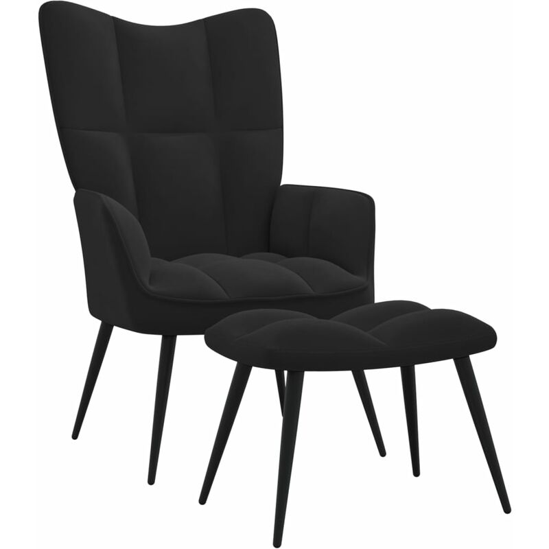 Chaise de relaxation avec repose-pied Fauteuil relax - Noir Velours -46588
